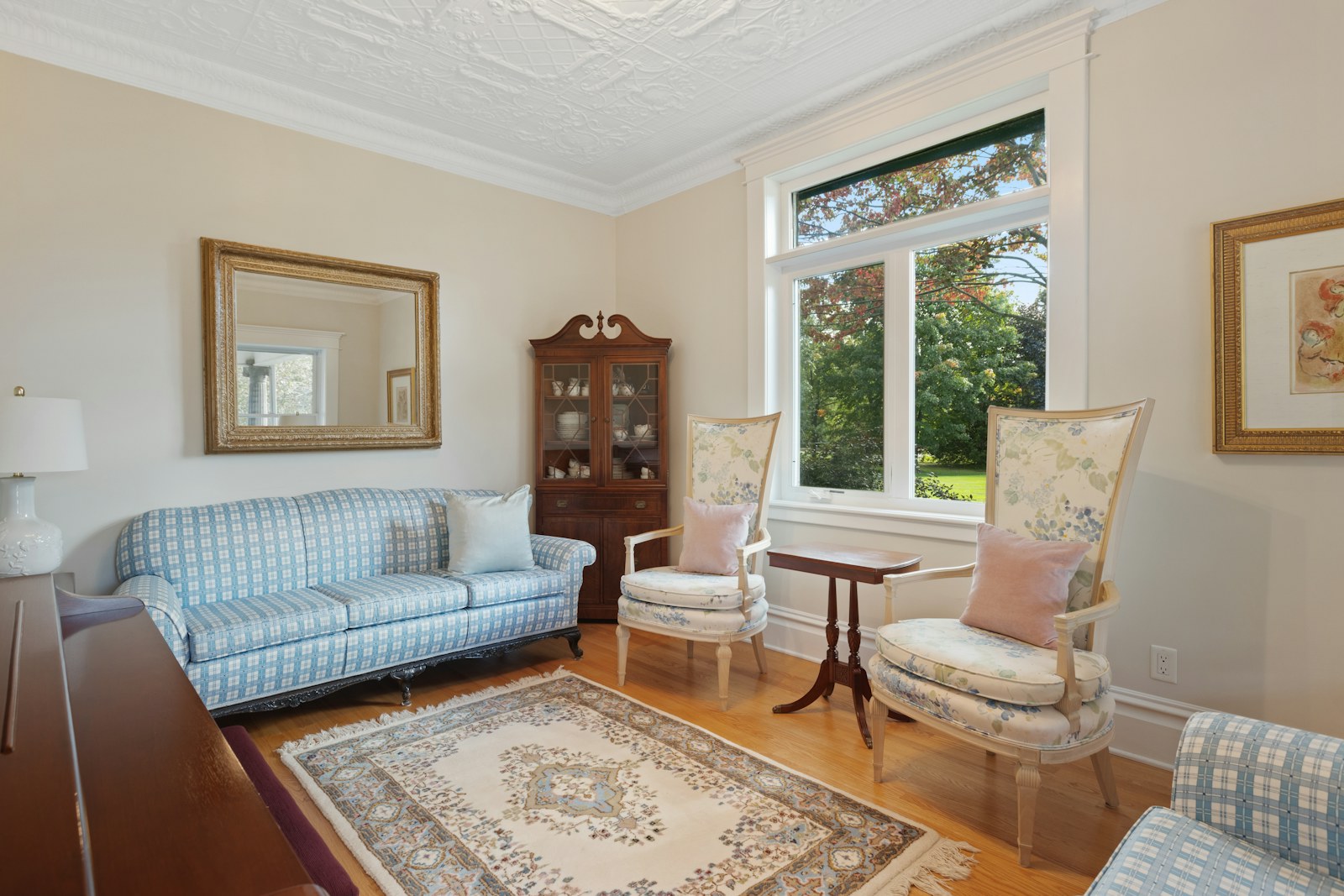 Classic living room with sofa and natural light