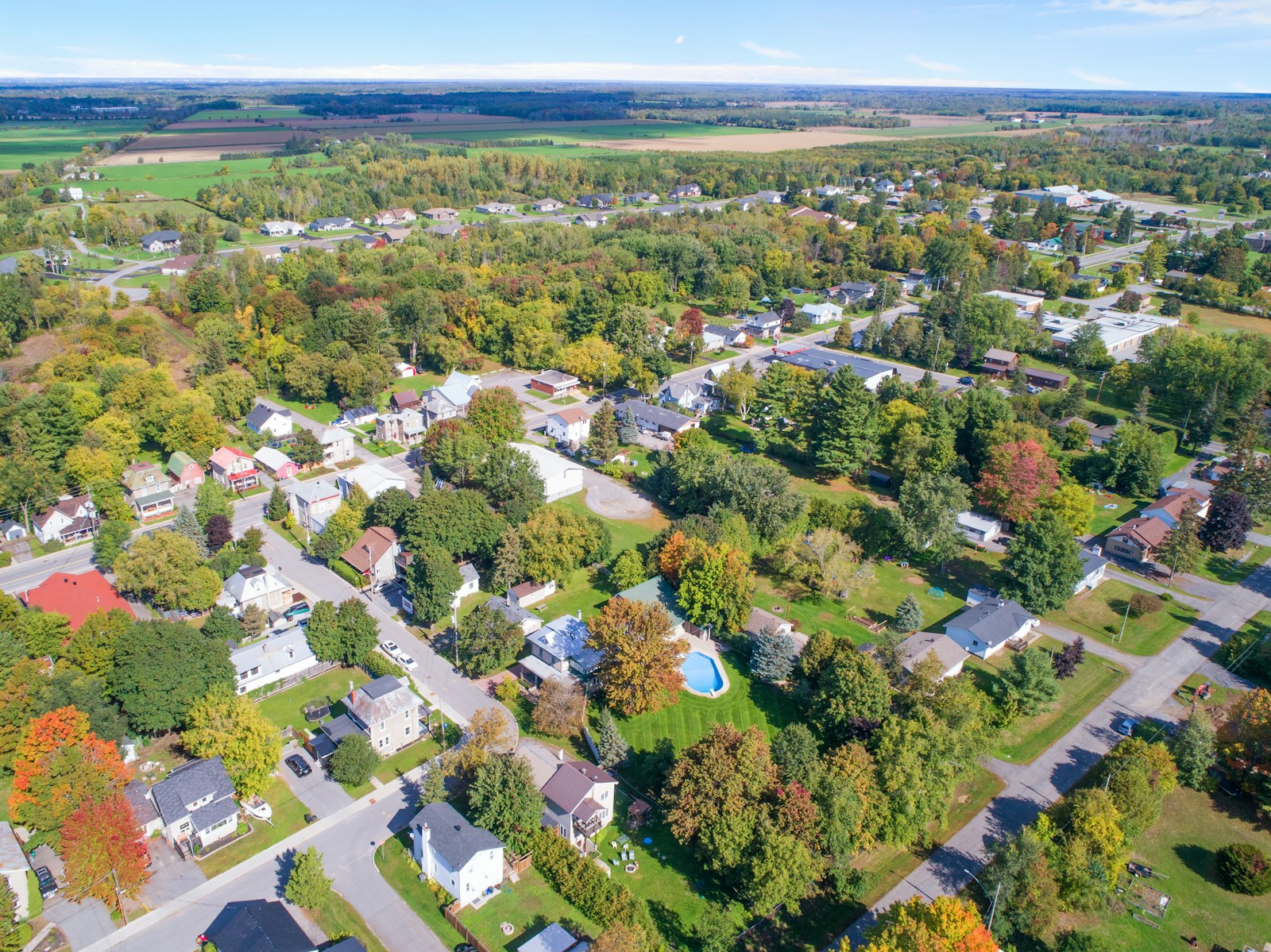 Aerial view across a residential neighborhood